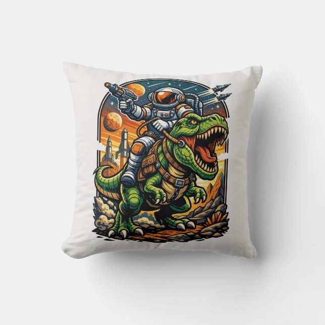 Coussin Astronaut Riding a T-Rex – Epic Space Dinosaur (Recto)