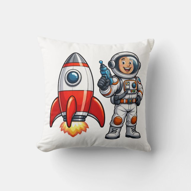 Coussin Astronaute avec dessin animé d'art spatial de fusé (Recto)