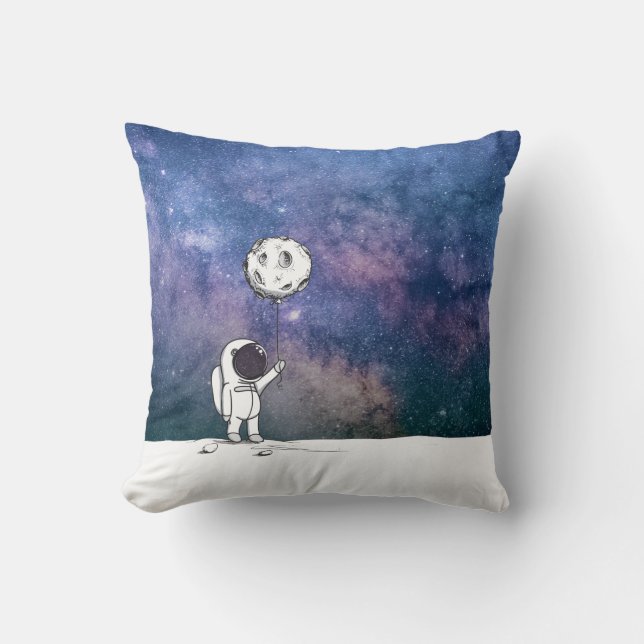 Coussin Astronaute dans l'espace avec ballon de lune cosmo (Recto)