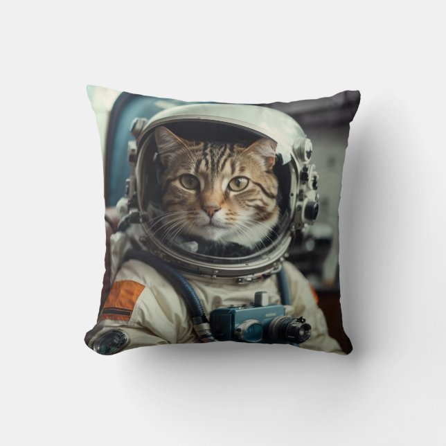 Coussin Astronaute de chat gris dans l'espace (Recto)
