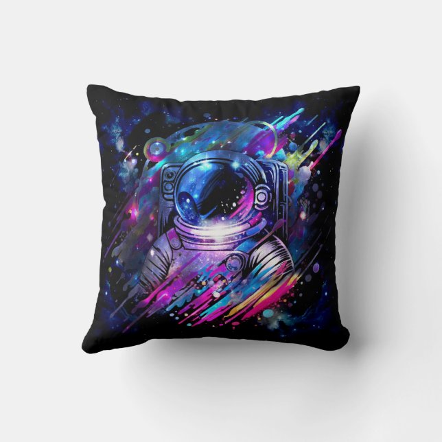 Coussin Astronaute de l'espace étoilé éclaboussure de coul (Verso)