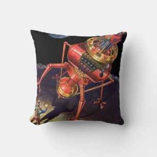 Coussin Astronaute en science-fiction vintage avec robot A
