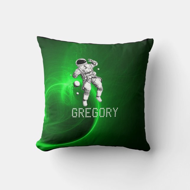 Coussin Astronaute Galaxie Verte Personnalisé (Recto)