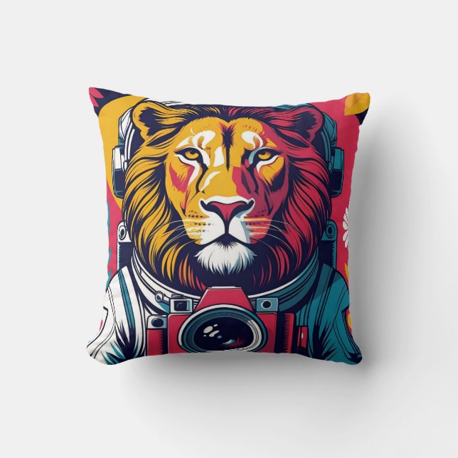 Coussin Astronaute Lion Cosmique | Coussin d'Art S (Recto)