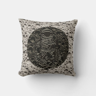 Coussin Astronaute sur la Lune Espace Noir & Gris