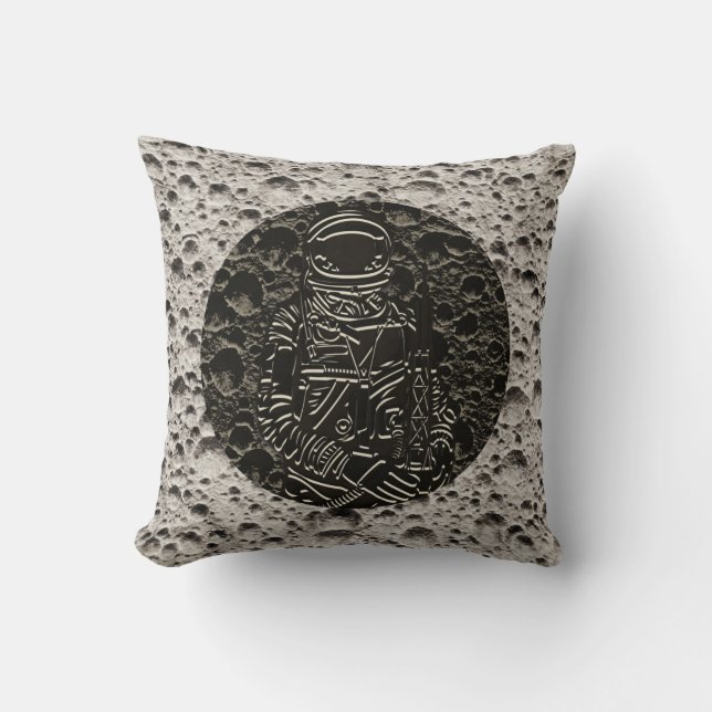 Coussin Astronaute sur la Lune Espace Noir & Gris (Recto)