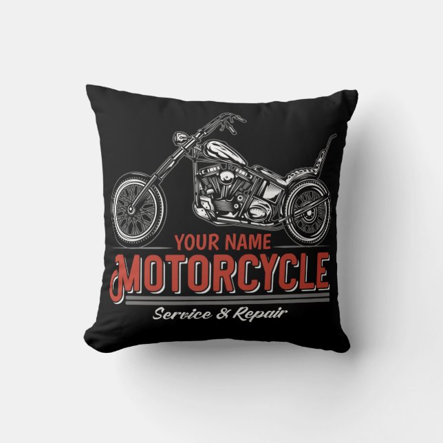 Coussin Atelier de réparation de motocyclette personnalisé (Recto)