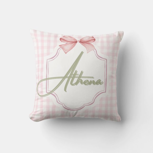 Coussin Athena Baby Girl Nursery Bow&En vichy personnalisé (Recto)