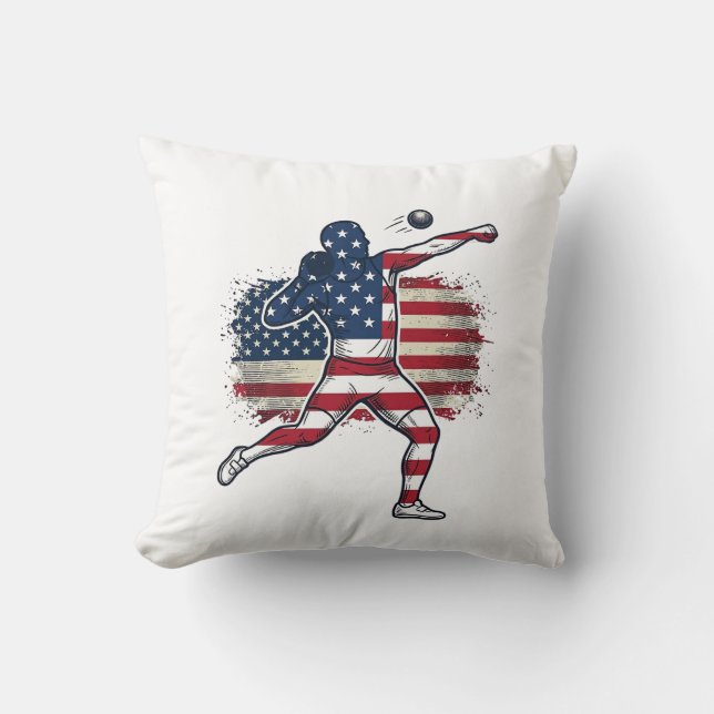 Coussin Athlète de lancer de poids patriotique Gravure vin (Recto)