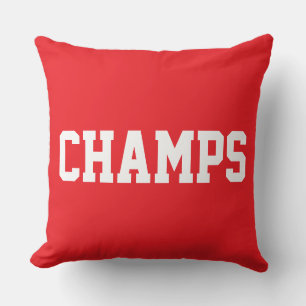 Coussin Athlétique Sportif CHAMPS Texte Blanc Sur Fond Rou