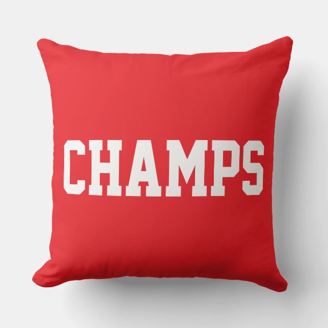 Coussin Athlétique Sportif CHAMPS Texte Blanc Sur Fond Rou (Recto)