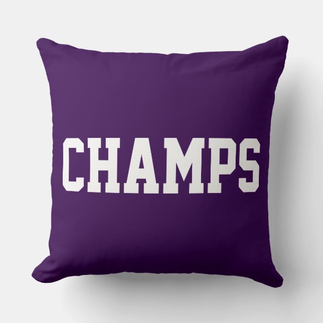 Coussin Athlétique Sportif CHAMPS Texte Blanc Sur Violet F (Recto)