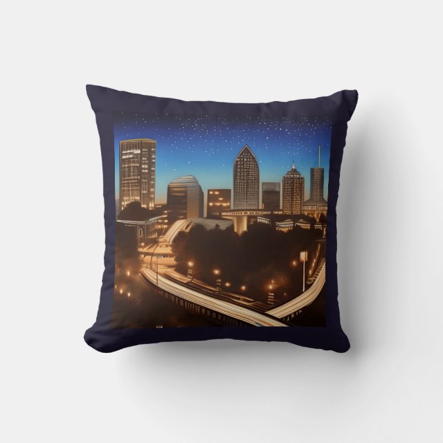 Coussin Atlanta Georgia Skyline Blue Starry Soirée étoilée (Recto)