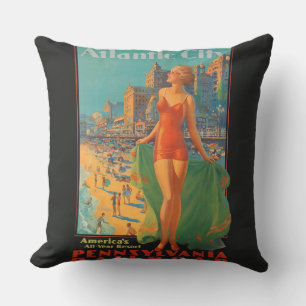 Coussin Atlantic City Beach Beauté Vintage Art