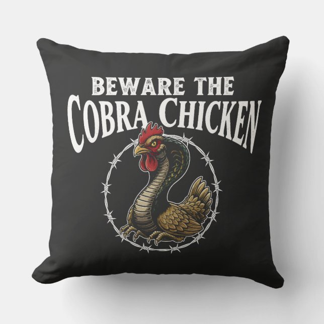 Coussin Attention au poulet cobra drôle mème désobligeant (Recto)
