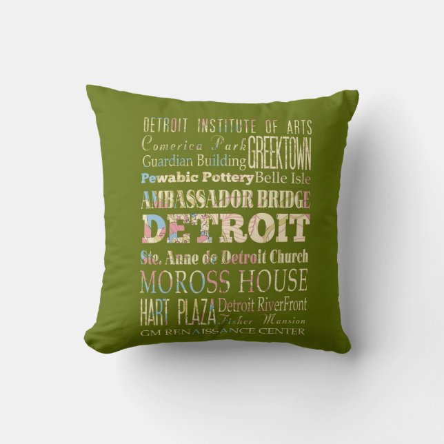 Coussin Attractions et endroits célèbres de Detroit, (Recto)