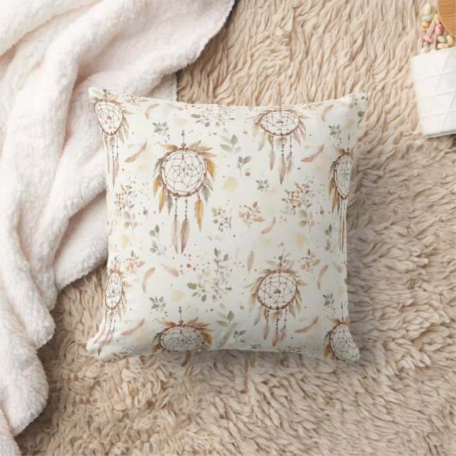Coussin Attrape-rêves plumes Boho crème (Couverture)