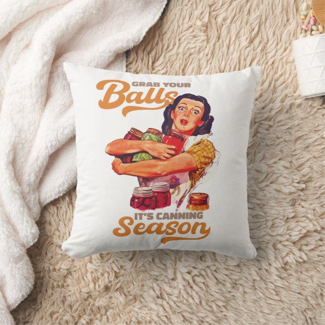 Coussin Attrapez vos boules, sa saison de canne, attrapez- (Couverture)