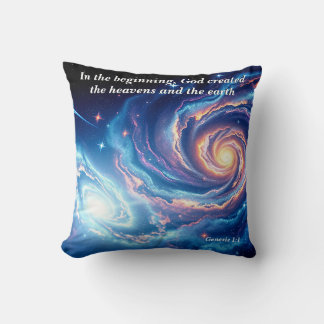 Coussin Au début, Dieu et Verse de création
