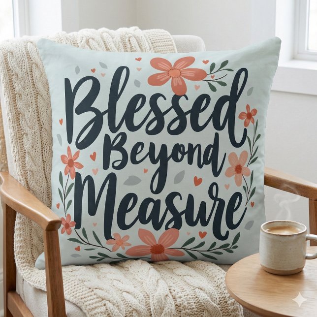 Coussin Au-delà de la mesure Art Floral Inspirationnel (Blessed Beyond Measure Inspirational Floral Art Throw Pillow Mockup A)