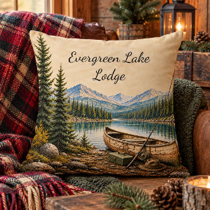 Coussin Auberge de lac de montagne rustique inspirée Canoë