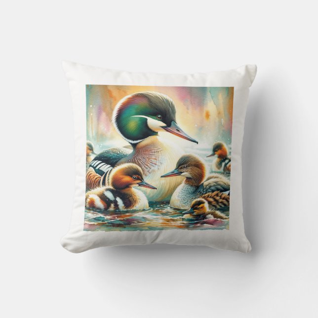 Coussin Auckland mergansers 030624AREF111 - Watercolor (Recto)