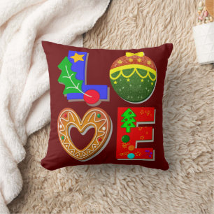 Coussin Audacieuse typographie rétro, amour Noël et cookie