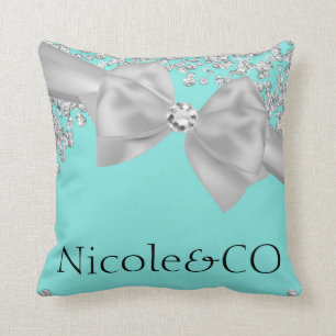 Coussin Audrey Bleu Gros Nœud Blanc Diamants Glam Sur-Mesu