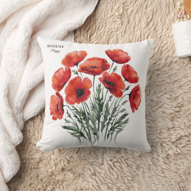 Coussin August Poppy Bloom - Cadeau d'anniversaire personn (Couverture)