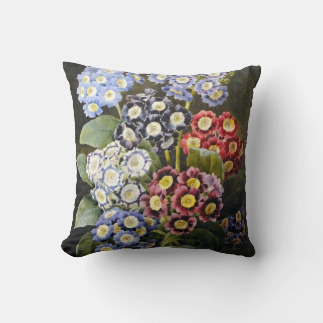 Coussin Auricules florales botaniques vintages d'art (Recto)