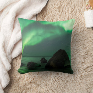 Coussin Aurora Borealis   Lofoten Beach Norvège