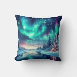 Coussin aurora borealis/Noël/hiver