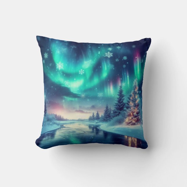 Coussin aurora borealis/Noël/hiver (Recto)