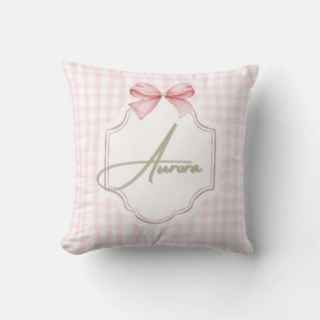 Coussin Aurora Personnalisé Bow & En vichy Rose Imprimer (Recto)