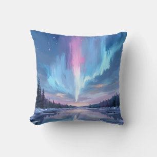 Coussin Aurore Boréale Aquarelle Peinte Lumières du Nord