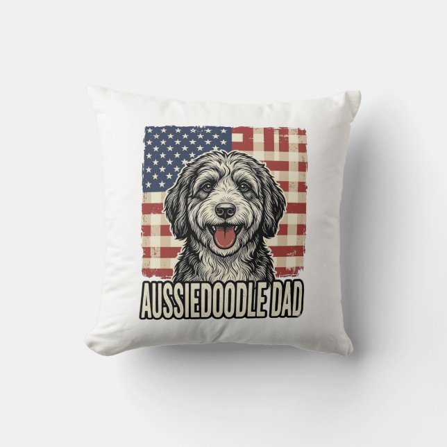 Coussin Aussiedoodle Dad Patriotic Vintage Dog Shirt Desig (Recto)
