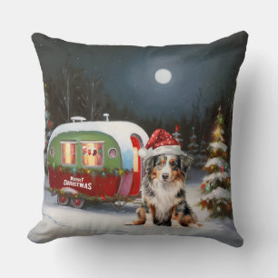 Coussin Australian Shepherd Caravan Christmas Adventure
