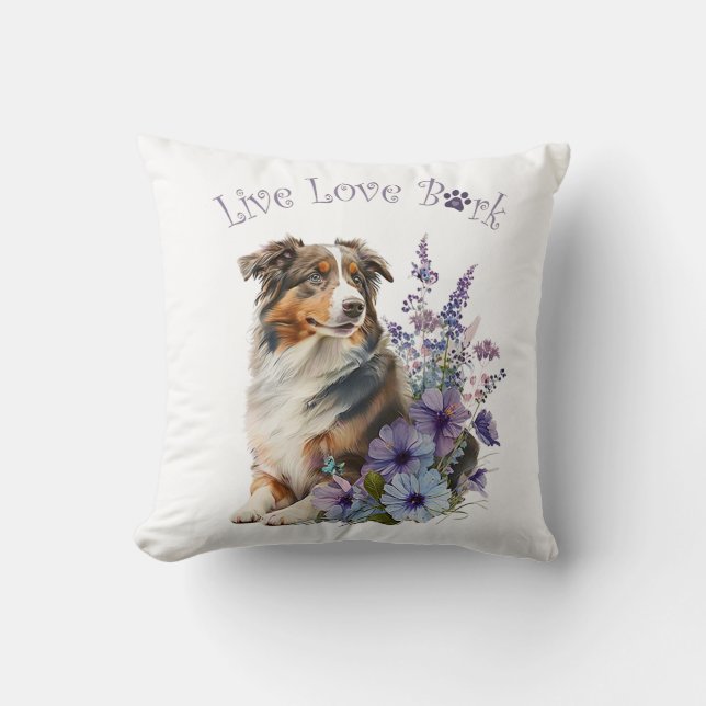 Coussin Australian Shepherd Chien Maman Floral (Recto)