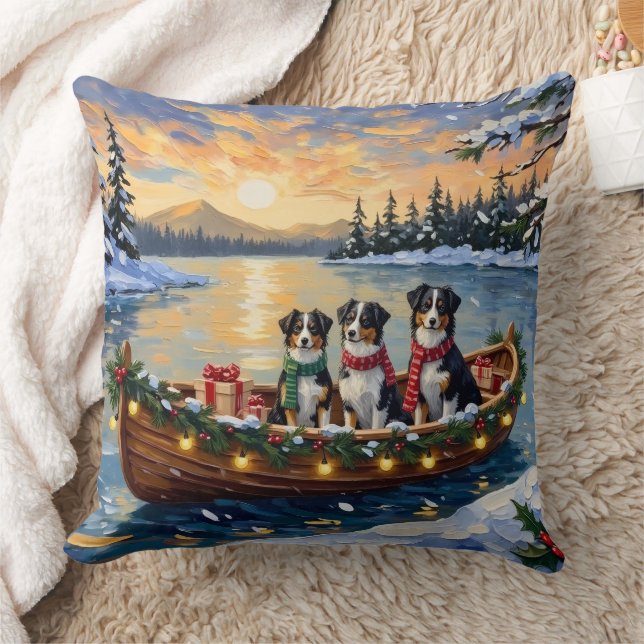 Coussin Australian Shepherd Christmas Boat Holiday (Couverture)