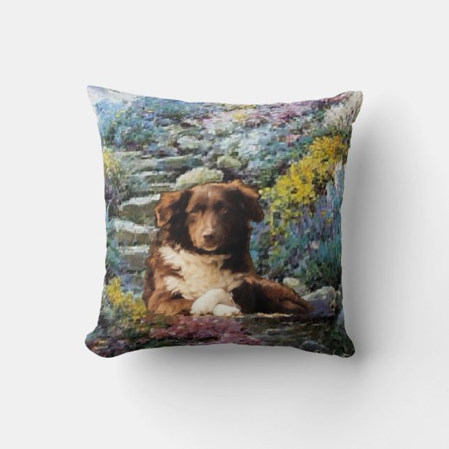 Coussin Australian Shepherd Poem Summer Garden (Recto)