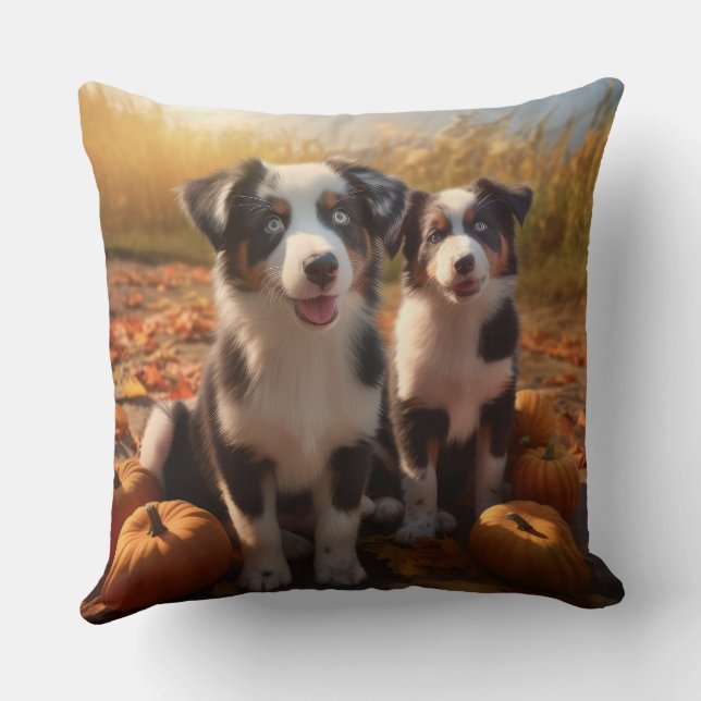 Coussin Australian Shepherd Puppy Citrouille de plaisir d' (Verso)