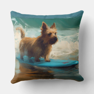 Coussin Australian Terrier Beach Surfing Paining