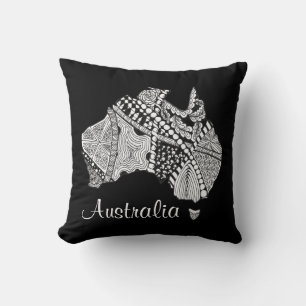 Coussin Australie Carte souvenir Art noir et blanc
