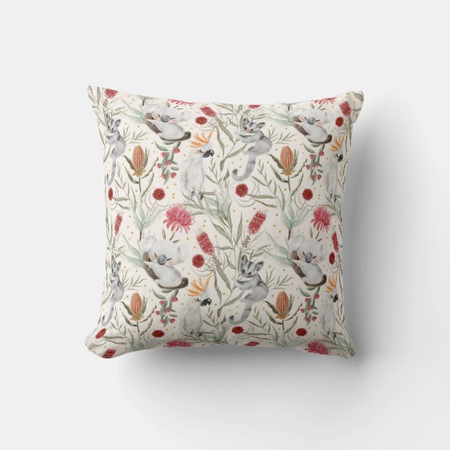Coussin Australien Koala Cockatoos Proteas Motif de la nat (Recto)