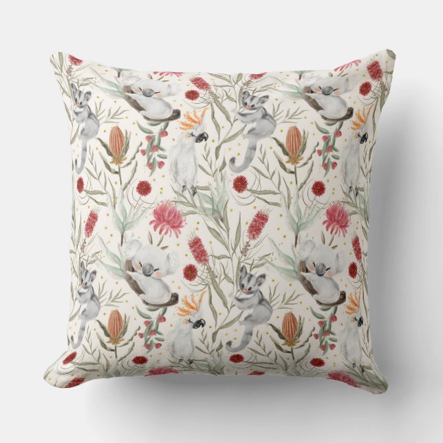 Coussin Australien Koala Cockatoos Proteas Motif de la nat (Recto)