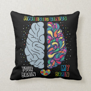 Coussin Autisme Coeur génial Autiste Cerveau coloré