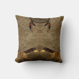 Coussin Autochtone américain des chevaux et chasseur de r