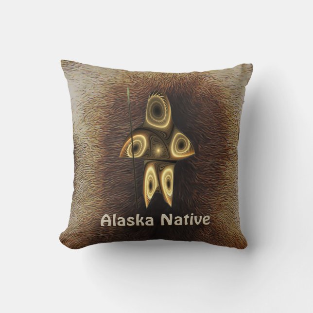 Coussin Autochtone de l'Alaska - Chasseur inuit fragile (Recto)