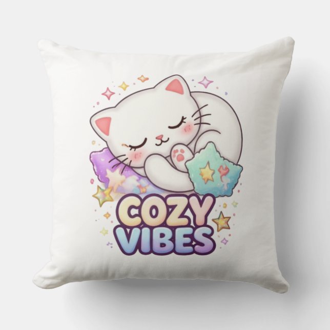 Coussin Autocollant de chat ambiance cosy | Chat mignon en (Recto)