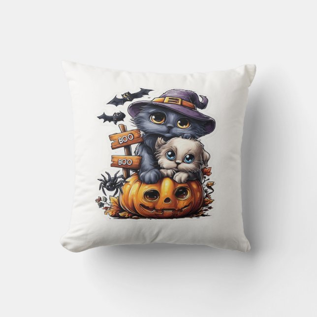 Coussin Autocollant de chat Halloween mignon � Chapeau de  (Recto)
